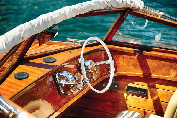 Classic Motorboat Steering Wheel And Controls, Lake Como, Italy