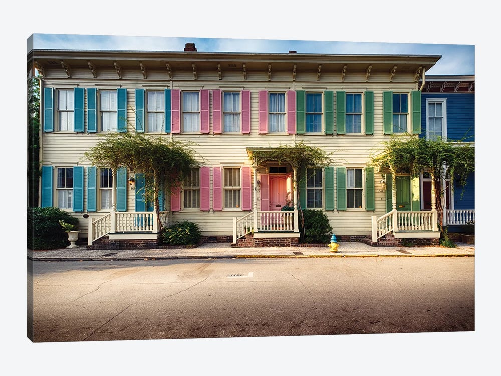 Colorful Historic Houses, Savannah, Georgia by George Oze 1-piece Canvas Print