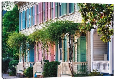 Colorful Historic Row Houses, Savannah, Georgia Canvas Art Print - George Oze