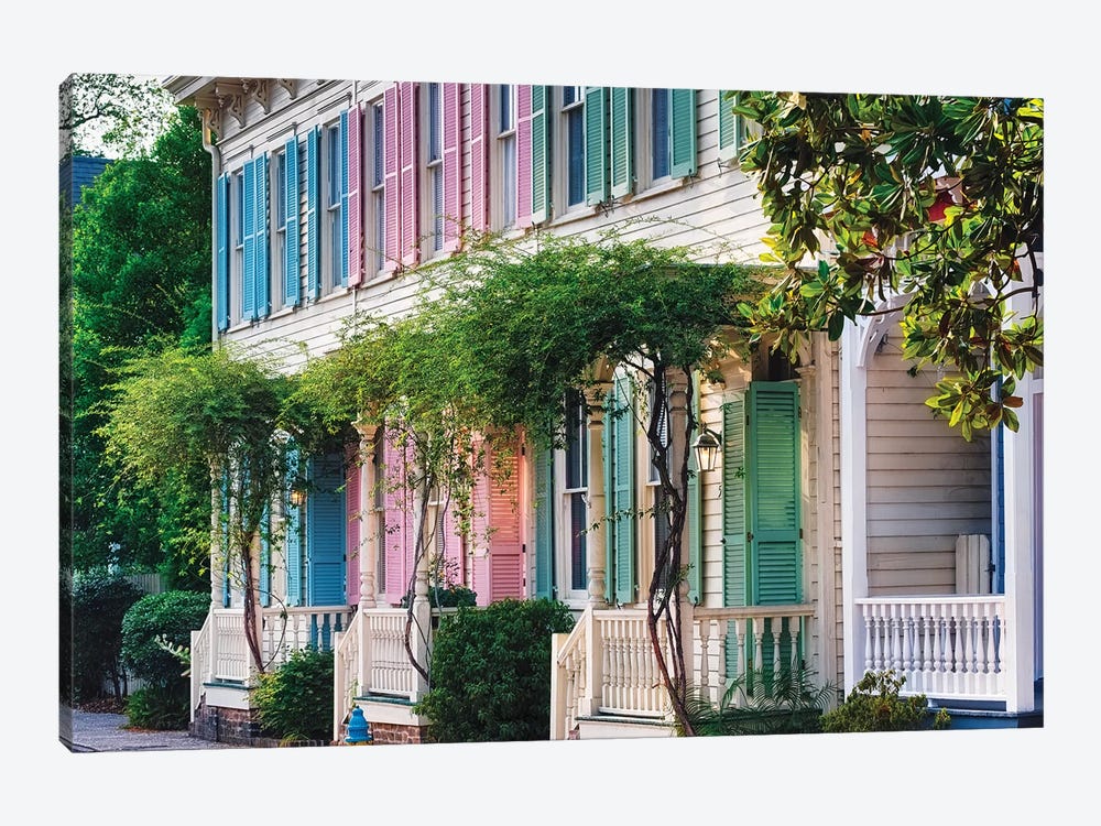 Colorful Historic Row Houses, Savannah, Georgia by George Oze 1-piece Canvas Artwork