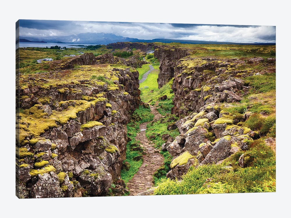 Fault Line Separating America From Eurasia, Thingvellir, Iceland by George Oze 1-piece Canvas Print
