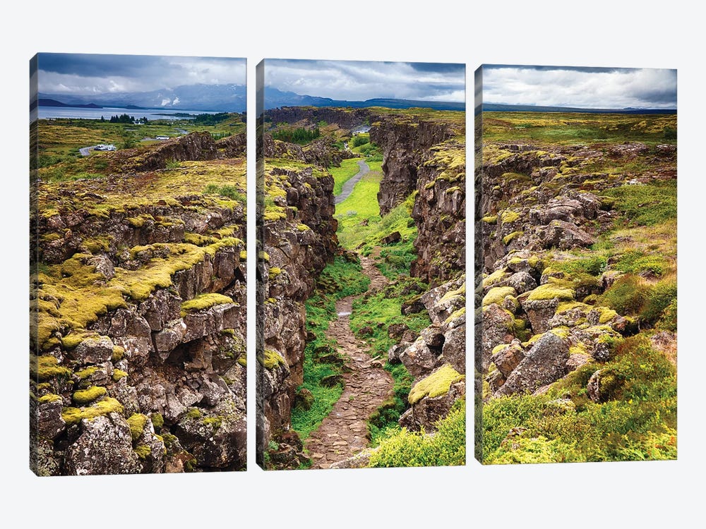 Fault Line Separating America From Eurasia, Thingvellir, Iceland by George Oze 3-piece Canvas Art Print