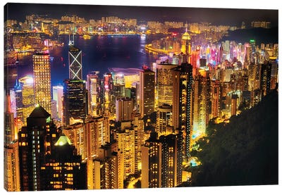 Hong Kong Night Skyline Canvas Art Print - George Oze