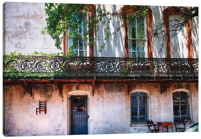 Old House With A Wrought Iron Balcony, Savannah, Georgia Canvas Art Print - George Oze