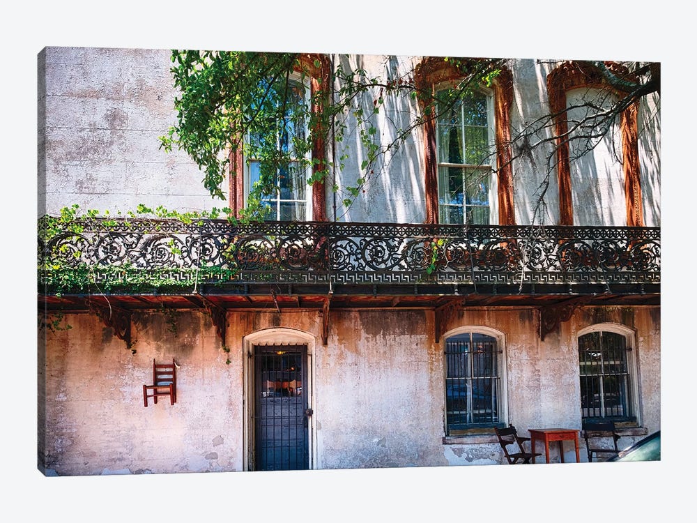 Old House With A Wrought Iron Balcony, Savannah, Georgia by George Oze 1-piece Canvas Art Print
