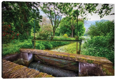 Old Lock On The Ninfa Creek, Latina, Italy Canvas Art Print - Lazio Art