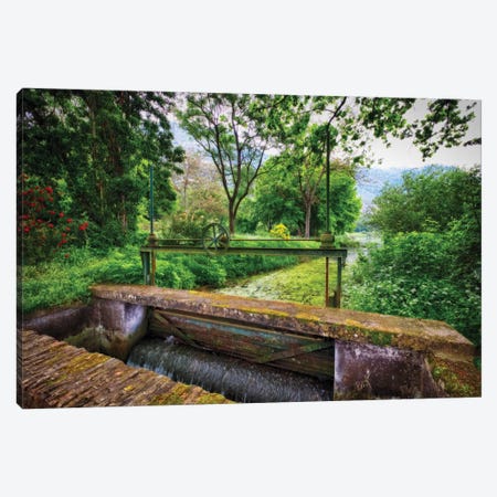 Old Lock On The Ninfa Creek, Latina, Italy Canvas Print #GOZ271} by George Oze Canvas Wall Art