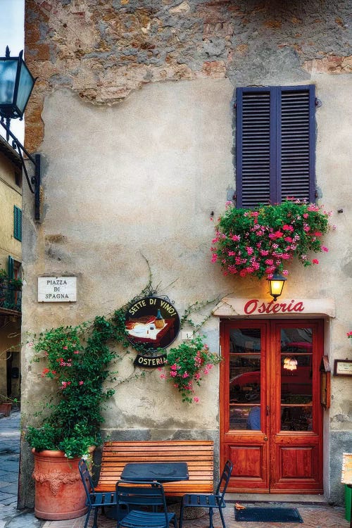 Quaint Restaurant Building In Pienza, Tuscany, Italy by George Oze wall art