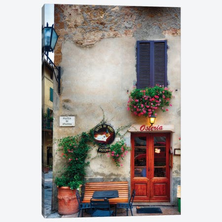 Quaint Restaurant Building In Pienza, Tuscany, Italy Canvas Print #GOZ275} by George Oze Canvas Print