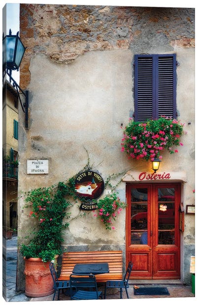 Quaint Restaurant Building In Pienza, Tuscany, Italy Canvas Art Print - Cityscape Art