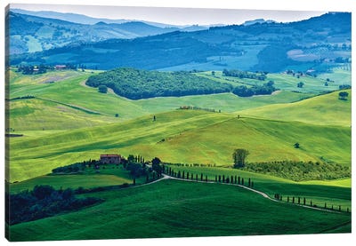 Rolling Hills With Farms, Val D'Orcia, Tuscany, Italy Canvas Art Print - George Oze