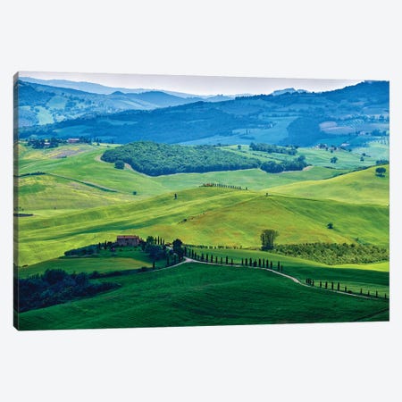 Rolling Hills With Farms, Val D'Orcia, Tuscany, Italy Canvas Print #GOZ277} by George Oze Canvas Art Print
