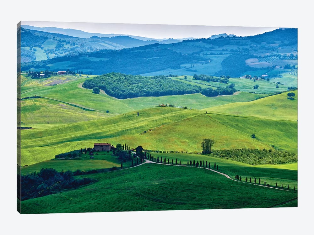 Rolling Hills With Farms, Val D'Orcia, Tuscany, Italy by George Oze 1-piece Canvas Art