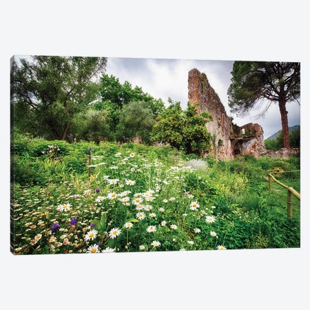 Ruins In A Garden With Flowers And Orange Tree Canvas Print #GOZ278} by George Oze Canvas Artwork