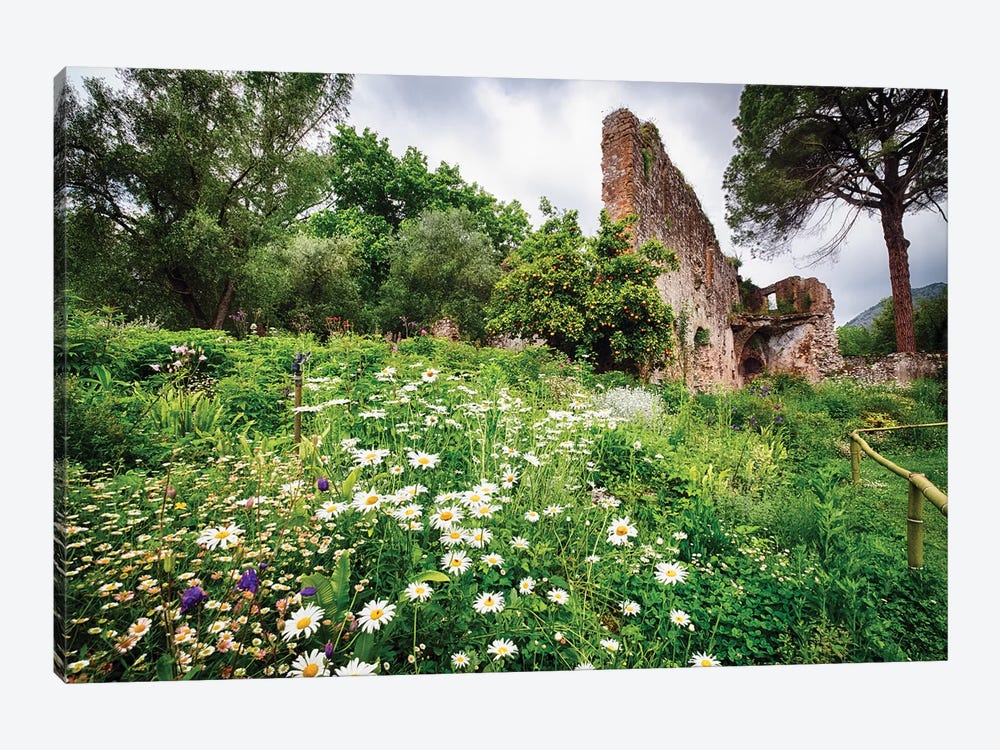 Ruins In A Garden With Flowers And Orange Tree by George Oze 1-piece Art Print