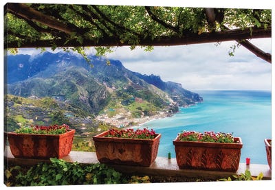 Scenic View From Under A Trellis, Ravello, Amalfi Coast, Campania, Italy Canvas Art Print - George Oze