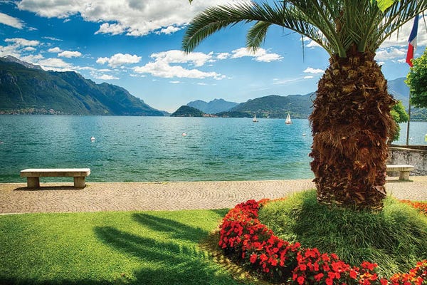 Lombardy: Scenic View Of Lake Como From Park, Maggiore, Lake Como, Lombardy, Italy by George Oze