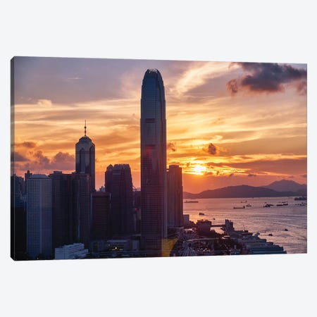 Skyscrapers Of The International Commerce Center At Sunset, Hong Kong Canvas Print #GOZ282} by George Oze Art Print