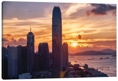 Skyscrapers Of The International Commerce Center At Sunset, Hong Kong Canvas Art Print - George Oze