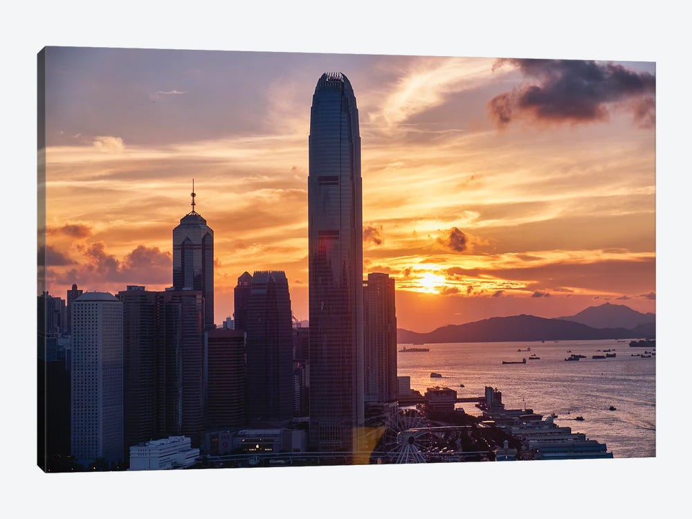Skyscrapers Of The International Commerce Center At Sunset, Hong Kong by George Oze 1-piece Canvas Artwork