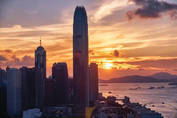 Hong Kong: Skyscrapers Of The International Commerce Center At Sunset, Hong Kong by George Oze