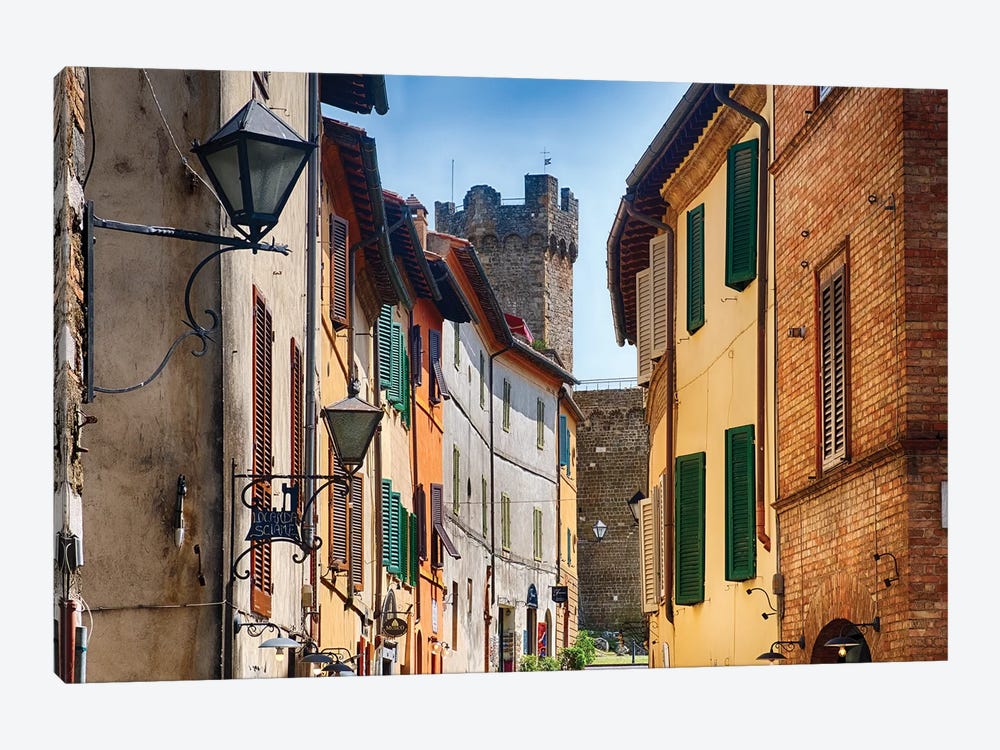 Street In Montalcino With The Castle Tower, Tuscany Italy by George Oze 1-piece Canvas Print