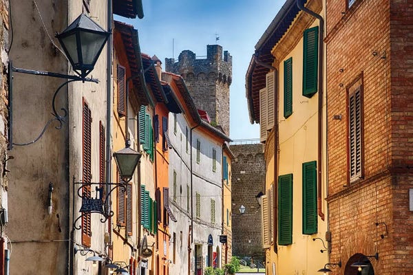 George Oze: Street In Montalcino With The Castle Tower, Tuscany Italy by George Oze