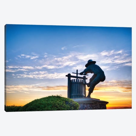 The Grape Crusher Statue Agains Dramatic Sky, Napa Valley, California Canvas Print #GOZ286} by George Oze Canvas Artwork