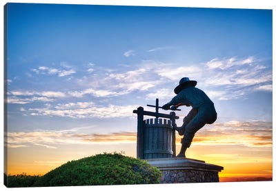 The Grape Crusher Statue Agains Dramatic Sky, Napa Valley, California Canvas Art Print - George Oze