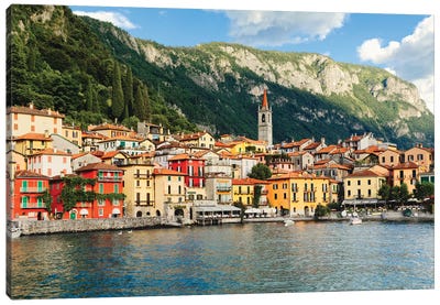 View Of A Town On Lake Como, Varenna, Lombardy, Italy Canvas Art Print - George Oze