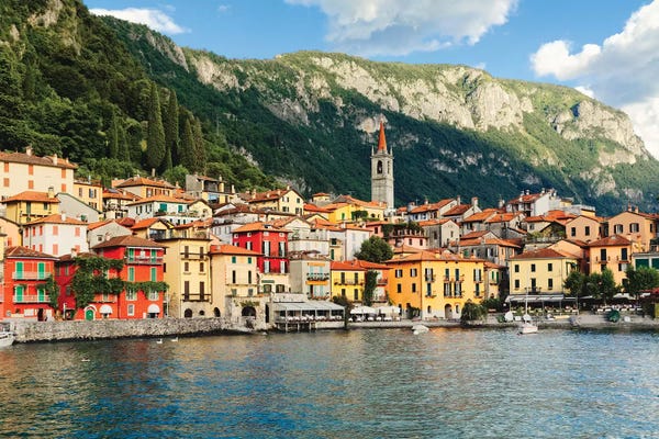 Lombardy: View Of A Town On Lake Como, Varenna, Lombardy, Italy by George Oze