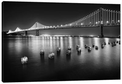 A Suspension Bridge Lit Up at Night, Bay Bridge Western Section, San Francisco, California Canvas Art Print - George Oze