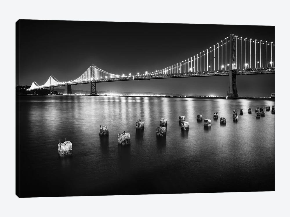 A Suspension Bridge Lit Up at Night, Bay Bridge Western Section, San Francisco, California by George Oze 1-piece Canvas Art Print