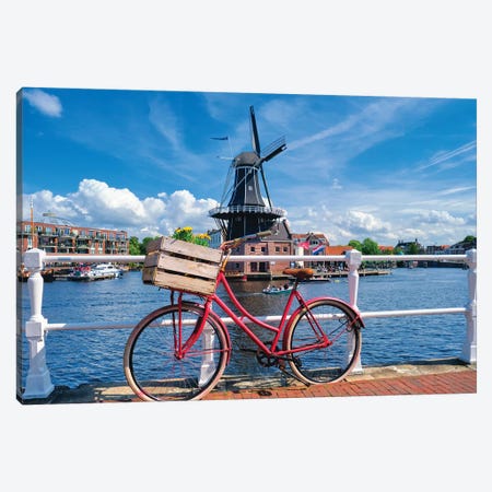 Dutch Essentials Bicycle And A Windmill Canvas Print #GOZ301} by George Oze Canvas Wall Art