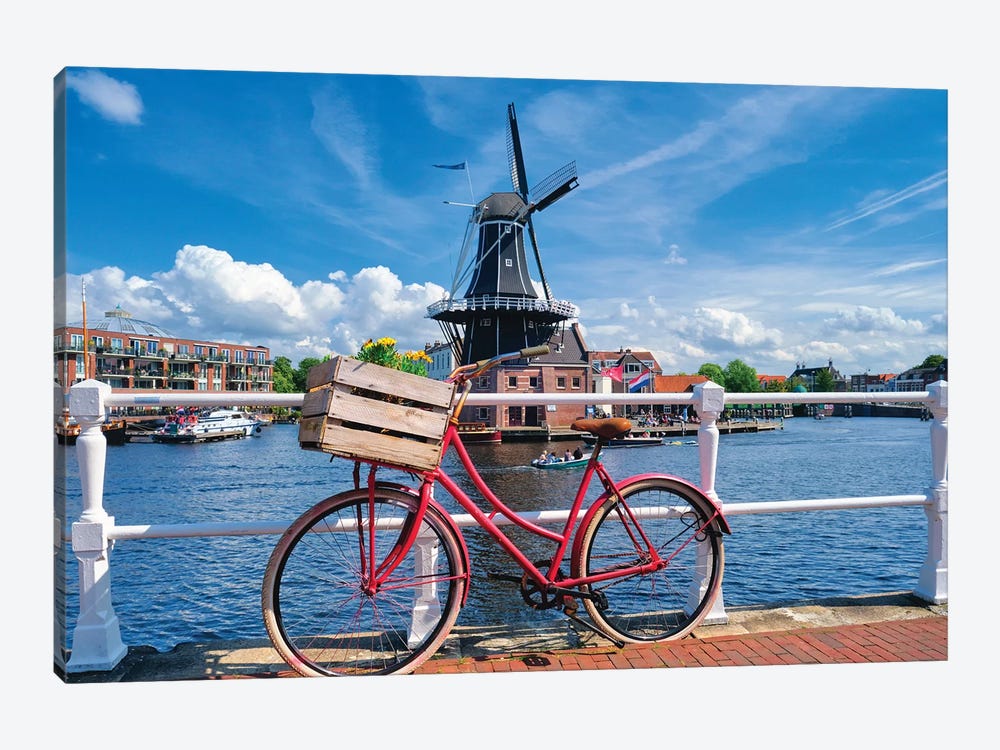 Dutch Essentials Bicycle And A Windmill by George Oze 1-piece Canvas Art