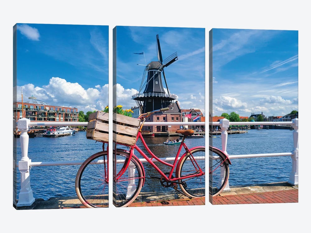 Dutch Essentials Bicycle And A Windmill by George Oze 3-piece Canvas Artwork