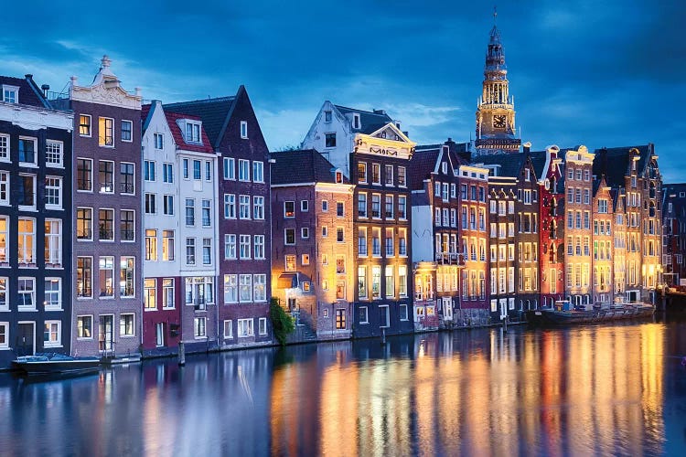 Amsterdam Old City At Night With The Oude Church, The Netherlands by George Oze wall art