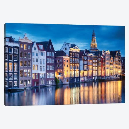 Amsterdam Old City At Night With The Oude Church, The Netherlands Canvas Print #GOZ302} by George Oze Canvas Art