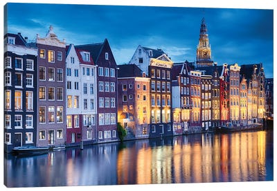Amsterdam Old City At Night With The Oude Church, The Netherlands Canvas Art Print