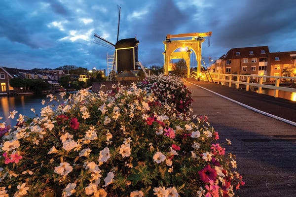 Netherlands: Windmill And Drawbridge, Leiden, Netherlands by George Oze