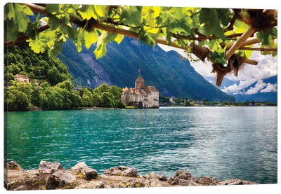 Castle View on Lake Geneva, Chillon Castle, Switzerland Canvas Art Print