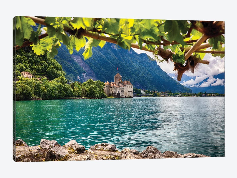 Castle View on Lake Geneva, Chillon Castle, Switzerland by George Oze 1-piece Canvas Wall Art