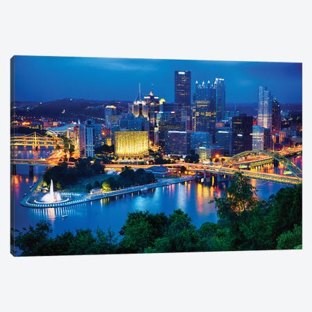 Pittsburgh Downtown Night Scenic View Canvas Print #GOZ311} by George Oze Canvas Print