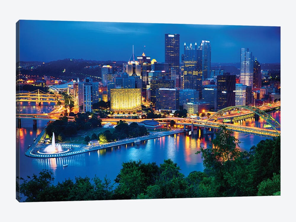 Pittsburgh Downtown Night Scenic View by George Oze 1-piece Canvas Art Print