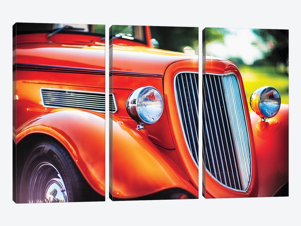 Chrome And Smooth Curves Of A Roadster by George Oze 3-piece Canvas Artwork