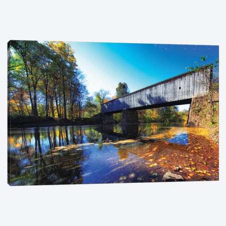 Autumn Scenic At The Schoefield Ford Covered Bridge Canvas Print #GOZ322} by George Oze Canvas Wall Art