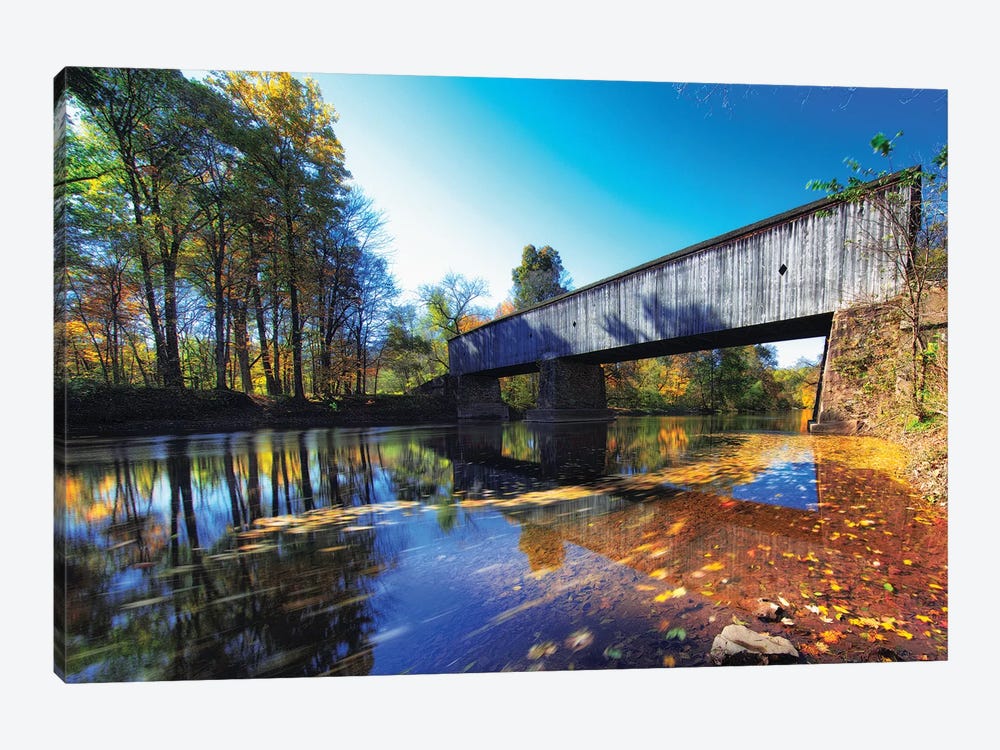 Autumn Scenic At The Schoefield Ford Covered Bridge by George Oze 1-piece Art Print