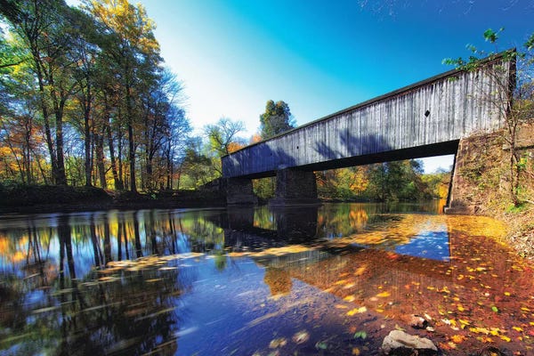 Pennsylvania: Autumn Scenic At The Schoefield Ford Covered Bridge by George Oze