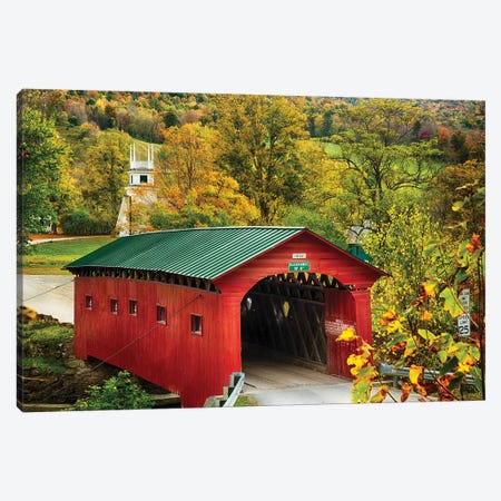 Scenic Covered Bridge Of West Arlington, Vermont Canvas Print #GOZ324} by George Oze Art Print