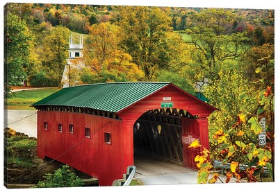 Scenic Covered Bridge Of West Arlington, Vermont Canvas Art Print - George Oze